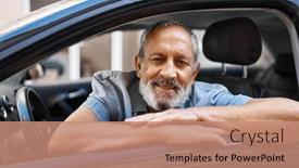  Presentation with car door - Slide set consisting of senior-grey-haired-man-smiling background and a  colored foreground
