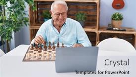  Presentation with confident - Presentation theme having senior-grey-haired-man-smiling background and a light gray colored foreground