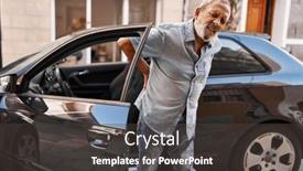  Presentation with backache - Presentation design having senior-grey-haired-man-suffering background and a dark gray colored foreground