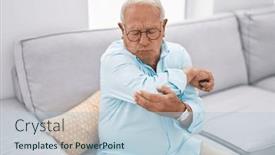  Presentation with pain - Presentation featuring senior-grey-haired-man-suffering background and a light blue colored foreground