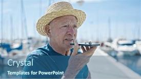  Presentation with voice - PPT layouts with senior-grey-haired-man-tourist background and a ocean colored foreground