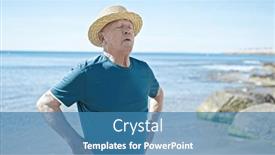  Presentation with tourist - Slide set enhanced with senior-grey-haired-man-tourist background and a teal colored foreground