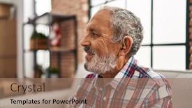  Presentation with hearing aid - Presentation theme featuring senior-grey-haired-man-using background and a coral colored foreground
