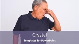  Presentation with grey black white - Audience pleasing PPT layouts consisting of senior grey-haired man wearing black casual polo standing over isolated white background smelling something stinky and disgusting intolerable smell holding breath with fingers on nose bad smells backdrop and a violet colored foreground