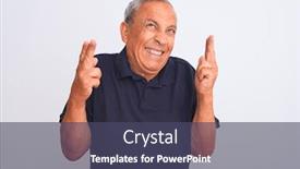  Presentation with grey black white - Audience pleasing PPT theme consisting of senior grey-haired man wearing black casual polo standing over isolated white background gesturing finger crossed smiling with hope and eyes closed luck and superstitious concept backdrop and a ocean colored foreground