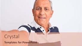  Presentation with polo - Beautiful PPT theme featuring senior-grey-haired-man-wearing backdrop and a coral colored foreground