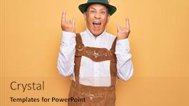  Presentation with music traditional - PPT theme having senior-grey-haired-man-wearing background and a gold colored foreground