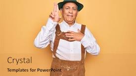  Presentation with german - Slide set enhanced with senior-grey-haired-man-wearing background and a gold colored foreground