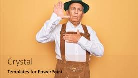  Presentation with hand palm - Presentation theme enhanced with senior-grey-haired-man-wearing background and a gold colored foreground