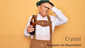  Presentation with beer bottle - Colorful PPT theme enhanced with senior-grey-haired-man-wearing backdrop and a yellow colored foreground