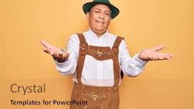  Presentation with acceptance - PPT theme enhanced with senior-grey-haired-man-wearing background and a gold colored foreground