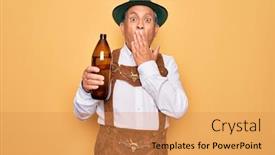  Presentation with beer bottle - PPT layouts consisting of senior-grey-haired-man-wearing background and a gold colored foreground