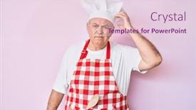  Presentation with apron - Audience pleasing PPT layouts consisting of senior-grey-haired-man-wearing backdrop and a lemonade colored foreground