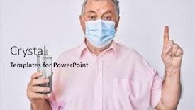  Presentation with hand sanitizer - Cool new presentation theme with senior-grey-haired-man-wearing backdrop and a sky blue colored foreground