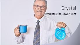  Presentation with clock face - Slides featuring senior-grey-haired-man-wearing background and a sky blue colored foreground