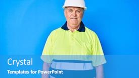  Presentation with senior worker - Cool new slides with senior-grey-haired-man-wearing backdrop and a teal colored foreground