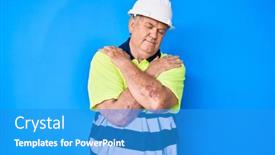  Presentation with senior worker - PPT layouts having senior-grey-haired-man-wearing background and a teal colored foreground