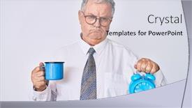  Presentation with coffee cup - PPT theme featuring senior-grey-haired-man-wearing background and a sky blue colored foreground