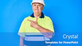  Presentation with senior worker - PPT theme with senior-grey-haired-man-wearing background and a teal colored foreground