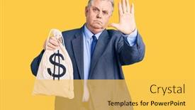  Presentation with dollar sign - PPT layouts enhanced with senior-grey-haired-man-wearing background and a yellow colored foreground