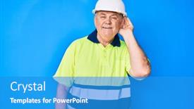  Presentation with senior worker - Slides consisting of senior-grey-haired-man-wearing background and a teal colored foreground