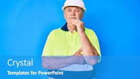  Presentation with senior worker - PPT layouts having senior-grey-haired-man-wearing background and a teal colored foreground