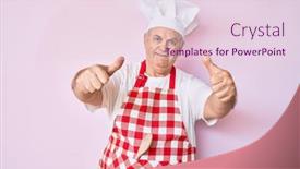  Presentation with apron - PPT layouts enhanced with senior-grey-haired-man-wearing background and a lemonade colored foreground