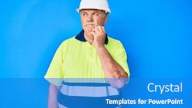  Presentation with senior worker - Colorful slide deck enhanced with senior-grey-haired-man-wearing backdrop and a teal colored foreground