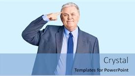  Presentation with thought - Cool new slide deck with senior-grey-haired-man-wearing backdrop and a teal colored foreground