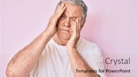  Presentation with man head in hands - Slide set consisting of senior-grey-haired-man-wearing background and a coral colored foreground