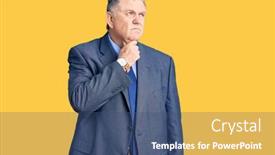  Presentation with sore throat - Colorful slide set enhanced with senior-grey-haired-man-wearing backdrop and a ocean colored foreground