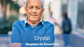  Presentation with grey plastics - Beautiful presentation design featuring senior-grey-haired-man backdrop and a teal colored foreground