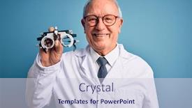 Presentation with optic - PPT theme enhanced with senior-grey-haired-optic-doctor background and a lemonade colored foreground
