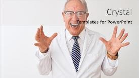  Presentation with mad scientist - Presentation design featuring senior grey-haired scientist man wearing coat standing over isolated white background crazy and mad shouting and yelling with aggressive expression and arms raised frustration concept background and a lemonade colored foreground