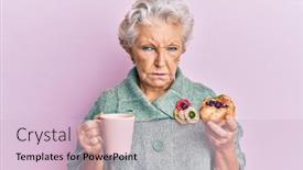  Presentation with drinking problem - Slides having senior-grey-haired-woman-drinking background and a lemonade colored foreground
