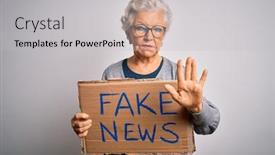  Presentation with fake news - Theme with senior-grey-haired-woman-holding background and a light gray colored foreground