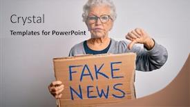  Presentation with fake news - Presentation design having senior-grey-haired-woman-holding background and a light gray colored foreground