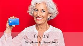  Presentation with credit card - Cool new presentation design with senior-grey-haired-woman-holding backdrop and a coral colored foreground