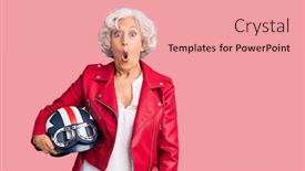  Presentation with motorcycle - Audience pleasing PPT layouts consisting of senior-grey-haired-woman-holding backdrop and a  colored foreground