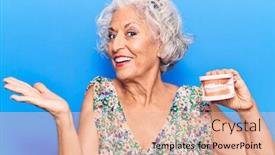  Presentation with denture - Slide set consisting of senior-grey-haired-woman-holding background and a coral colored foreground