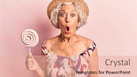  Presentation with lollipop - Presentation consisting of senior-grey-haired-woman-holding background and a coral colored foreground