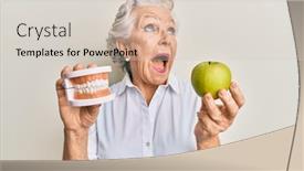  Presentation with denture - PPT theme consisting of senior-grey-haired-woman-holding background and a lemonade colored foreground