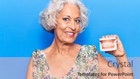  Presentation with denture - Slide set enhanced with senior-grey-haired-woman-holding background and a coral colored foreground