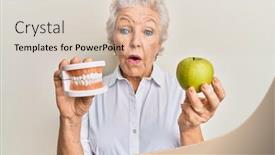  Presentation with denture - Colorful presentation theme enhanced with senior-grey-haired-woman-holding backdrop and a lemonade colored foreground