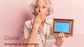  Presentation with empty - Slide deck enhanced with senior-grey-haired-woman-holding background and a coral colored foreground