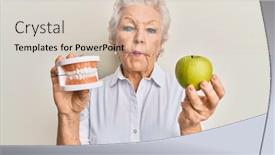  Presentation with denture - Slide deck having senior-grey-haired-woman-holding background and a lemonade colored foreground