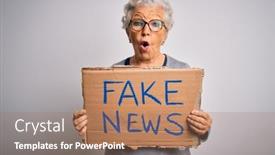  Presentation with fake news - Slide set with senior-grey-haired-woman-holding background and a coral colored foreground