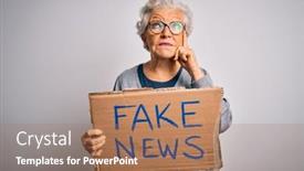  Presentation with fake news - Slide deck featuring senior-grey-haired-woman-holding background and a coral colored foreground