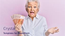  Presentation with grey - Colorful PPT layouts enhanced with senior-grey-haired-woman-holding backdrop and a  colored foreground