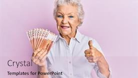  Presentation with grey - PPT layouts with senior-grey-haired-woman-holding background and a lemonade colored foreground